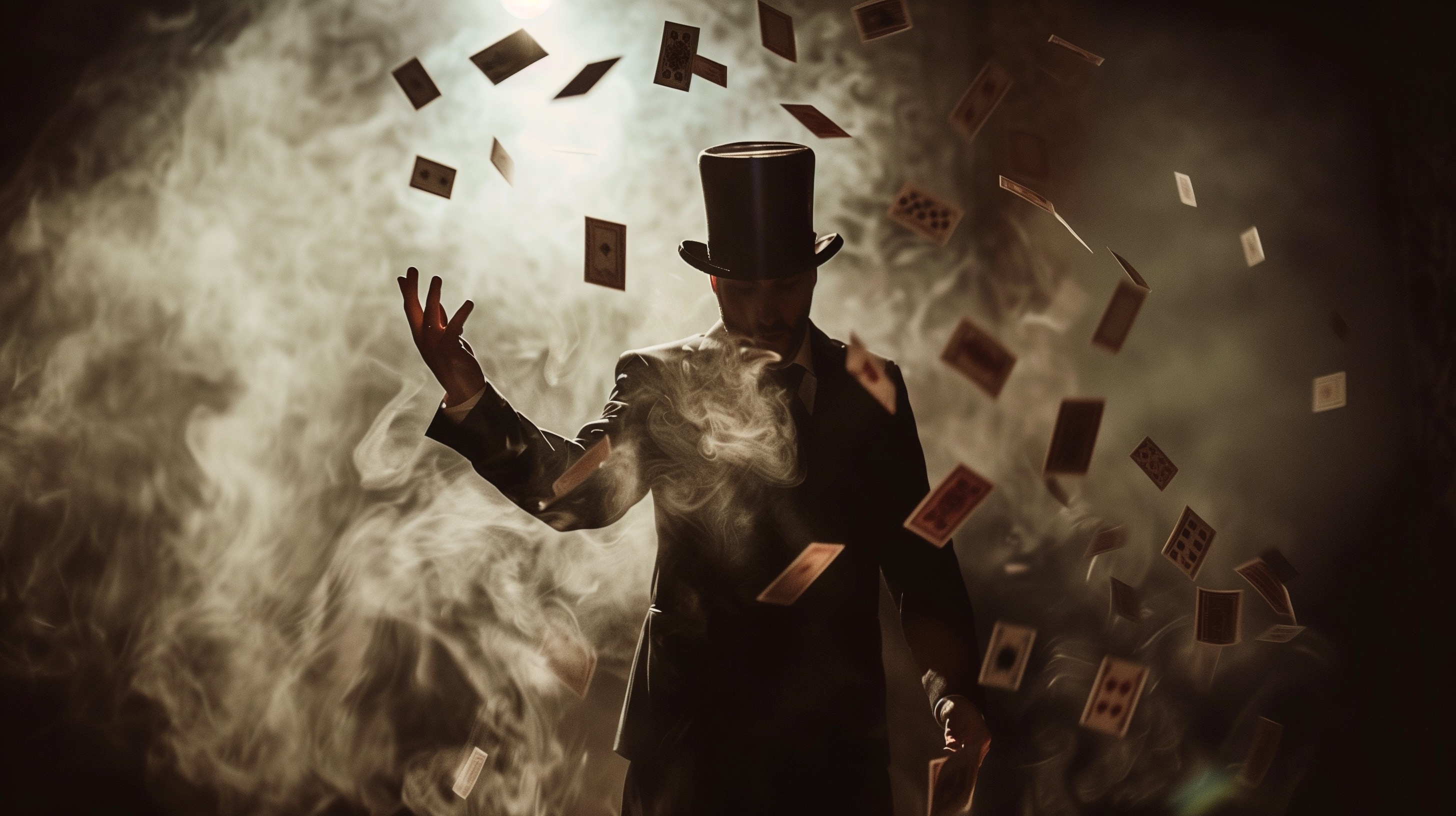 A Janeda Magician in a spooky costume performing a Halloween-themed trick with a glowing prop